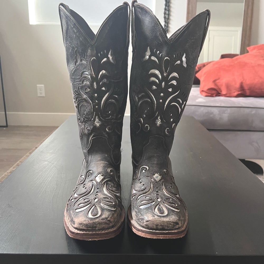 ROPER Fancy Silver Inlay Cowgirl Boots